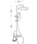 Shower panel system technical drawing with measurements for installation and design reference.