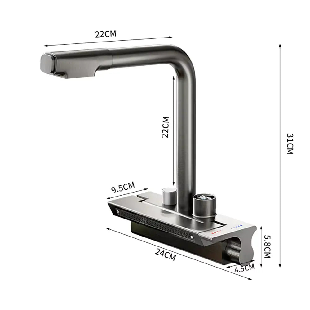 Lavabory KF02: Stylish 360° LCD Pull-out Kitchen Faucet