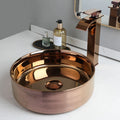 Gold round ceramic bathroom sink with waterfall faucet and pop-up drain, Lavabory BSF02