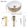 Gold round ceramic bathroom sink with waterfall faucet and pop-up drain, Lavabory BSF02