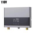 110V tankless water heater with LED display and sleek silver-black design