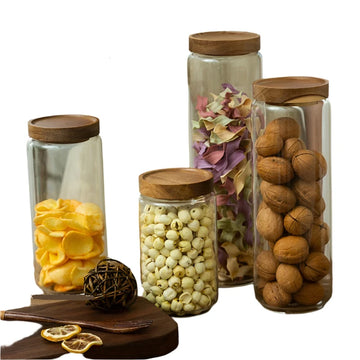 Wood Lid Glass Airtight Container